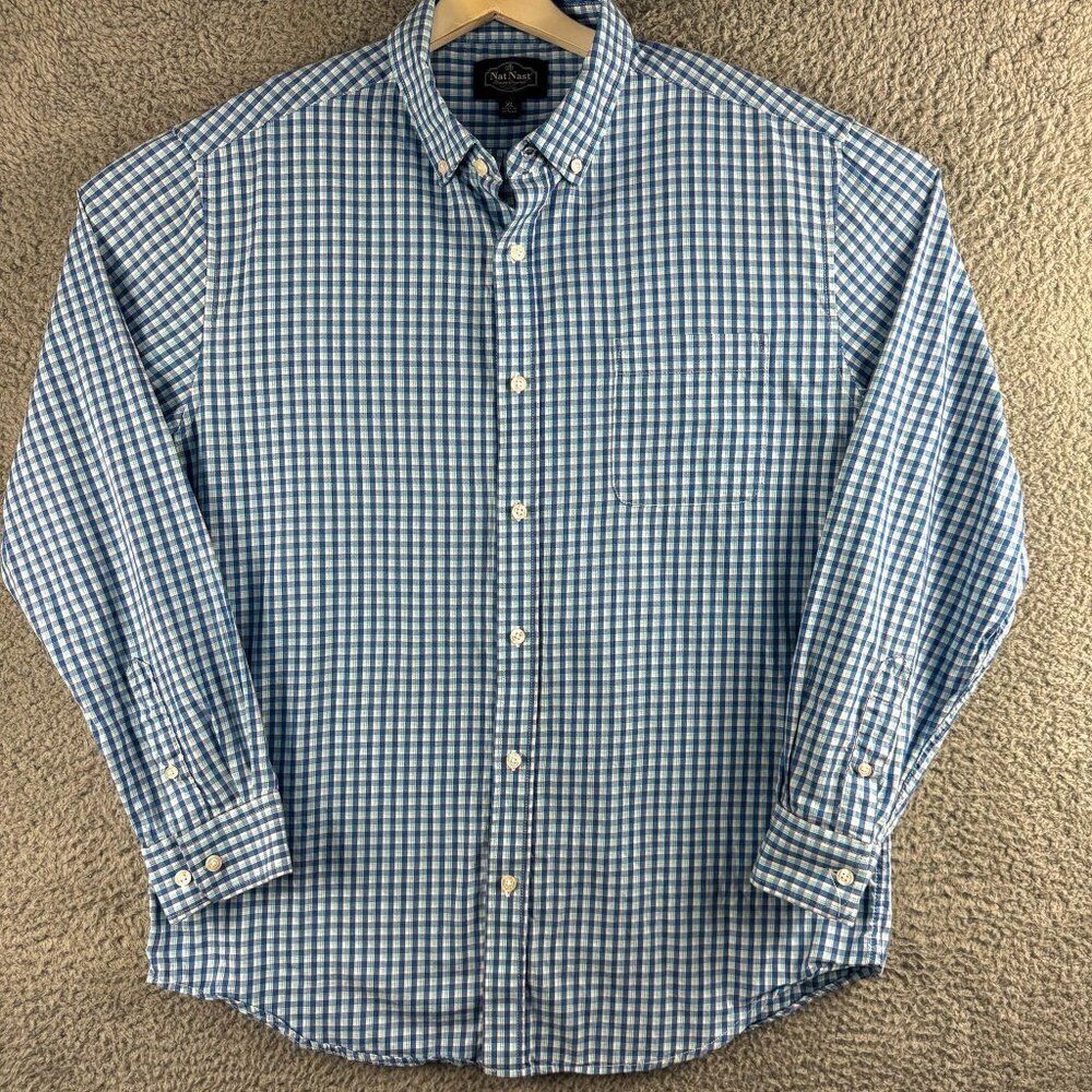 Nat Nast Shirt‎ Mens Extra Large Blue Green Plaid Outdoor Business Casual Camp